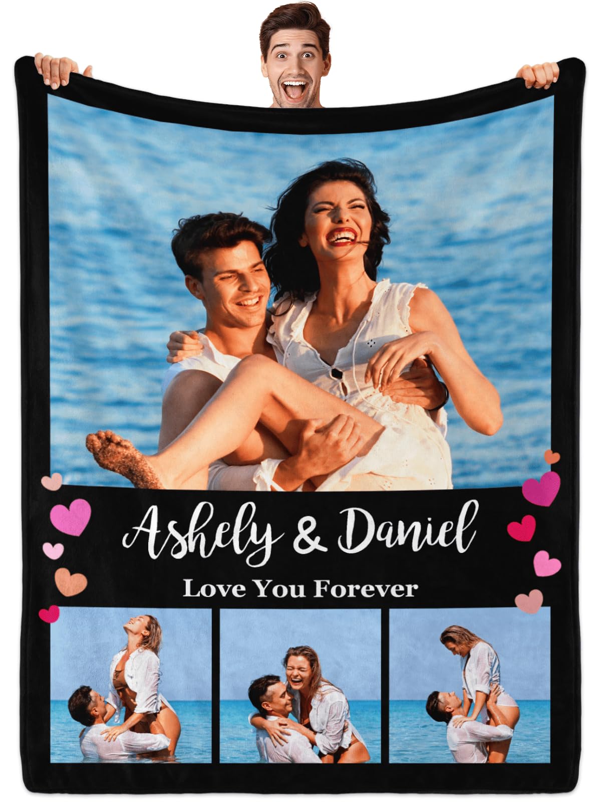Sparklove Custom Blanket with Photos, Personalized Blankets with Picture, I Love You Girlfriend Boyfriend Couples Gifts, for Birthday Christmas Women Men Adult Kids Mom Dad Wife Husband