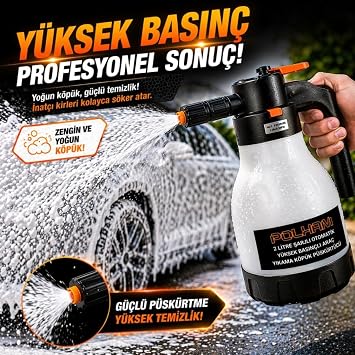 Polham Yeni Nesil 2L Şarjlı Otomatik Basınçlı Araç Yıkama Köpük Püskürtücü, Araç, Jant, Bahçe Yıkama Pompası