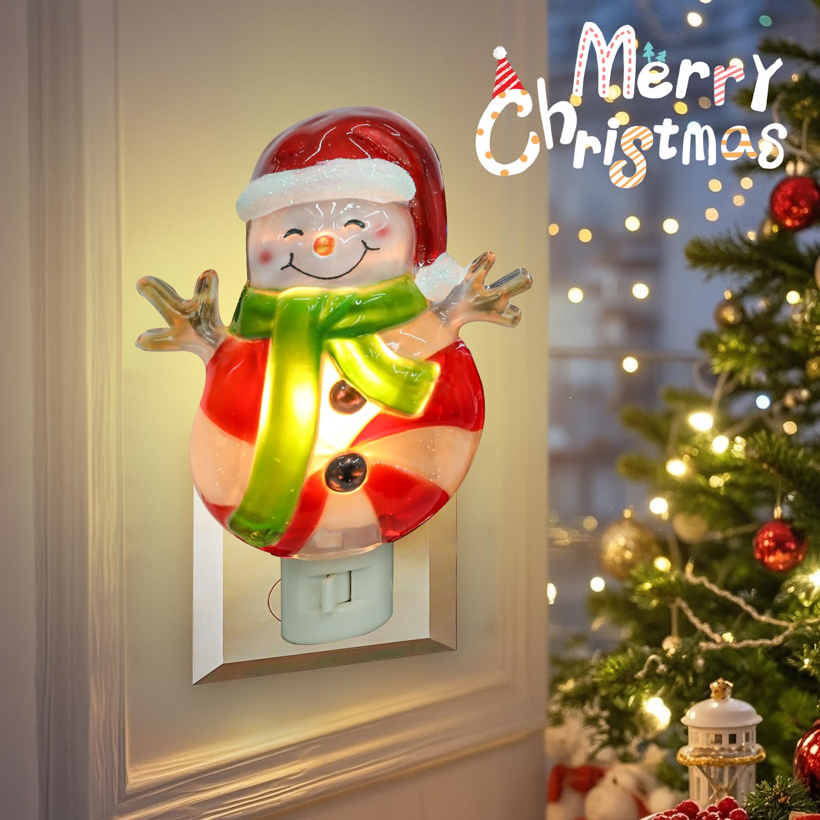 VCUTEKA Christmas Night Light, Vintage Christmas Snowman Night Light ...