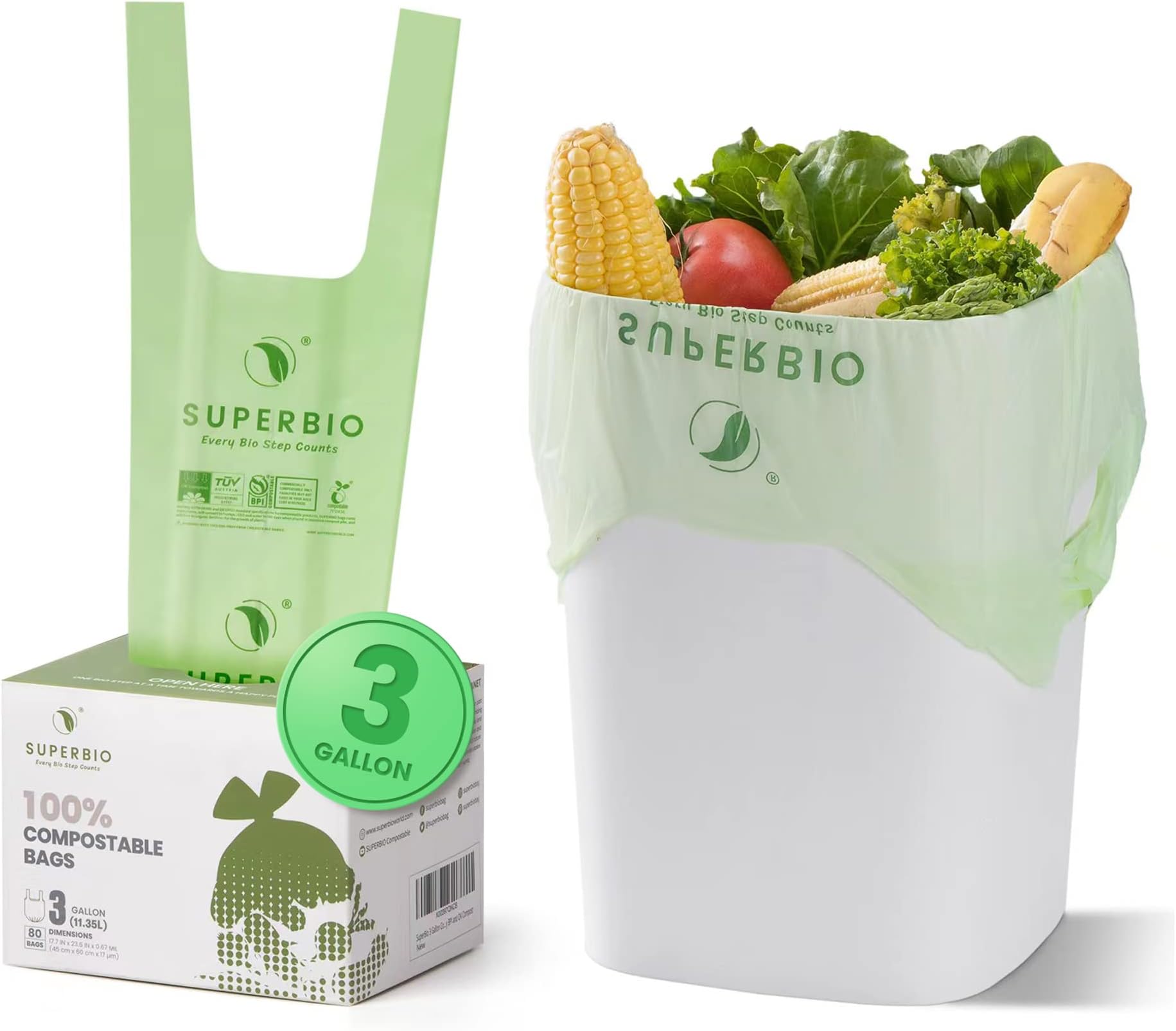 Compostable Trash Bags, 3 Gallon Biodegradable Small Garbage Bags Green Wastebasket
