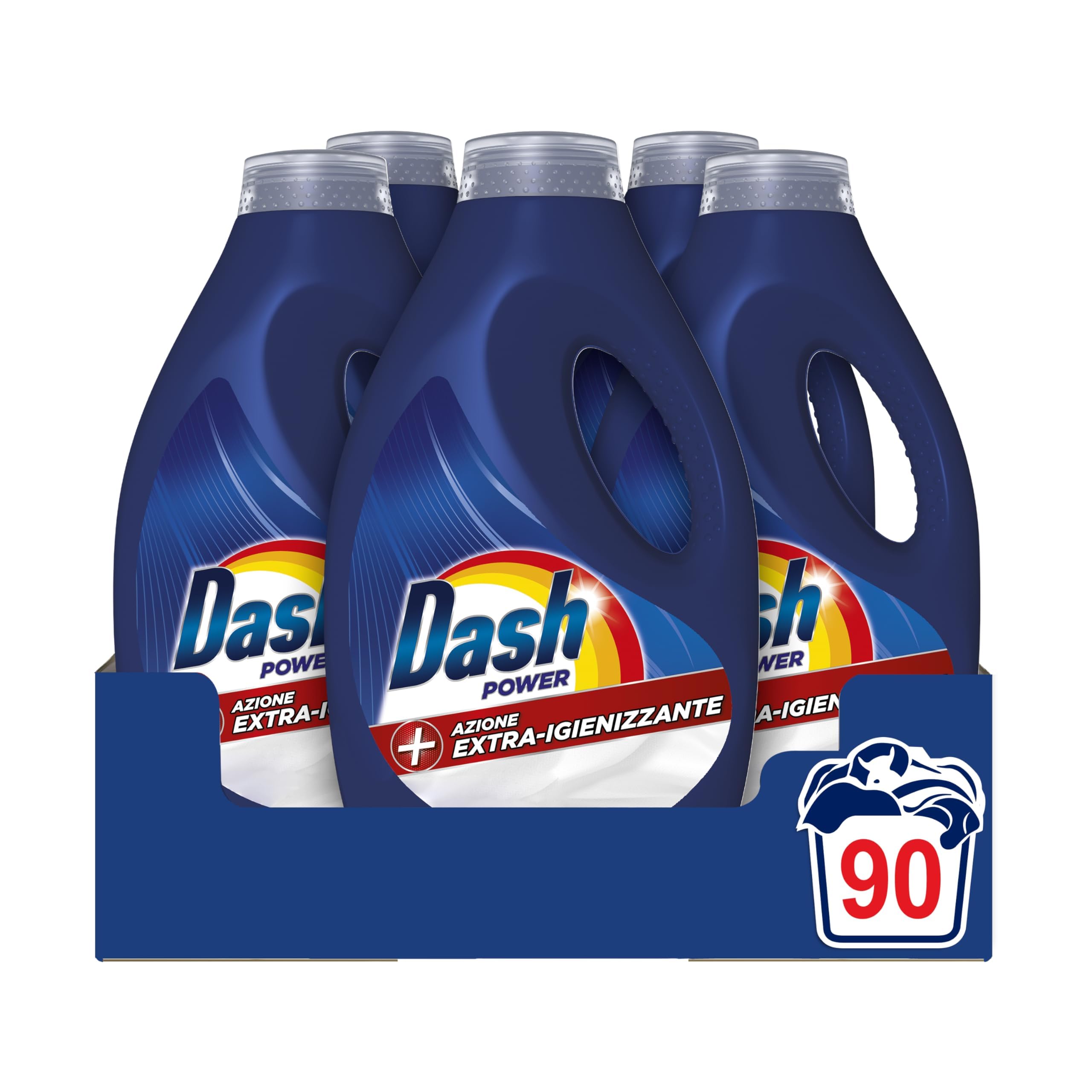Dash Power Detersivo Liquido Lavatrice, 90 Lavaggi (18x5), Azione Extra-Igienizzante, Contro Sporco E Batteri, Efficace Anche A Freddo E In Cicli Brevi