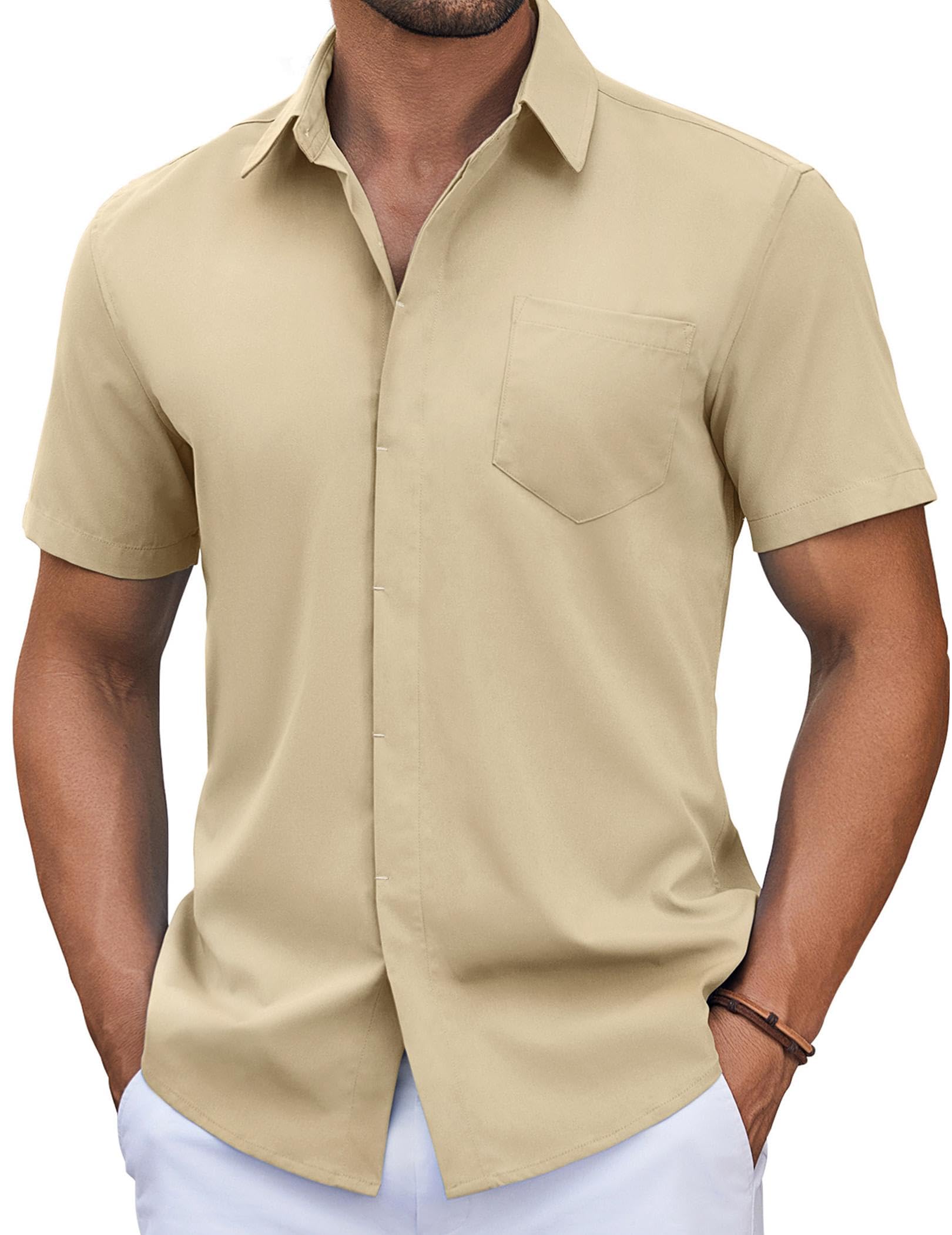 COOFANDY Mens Short Sleeve Button Down Shirt Casual Untucked Summer Shirt with Pocket
