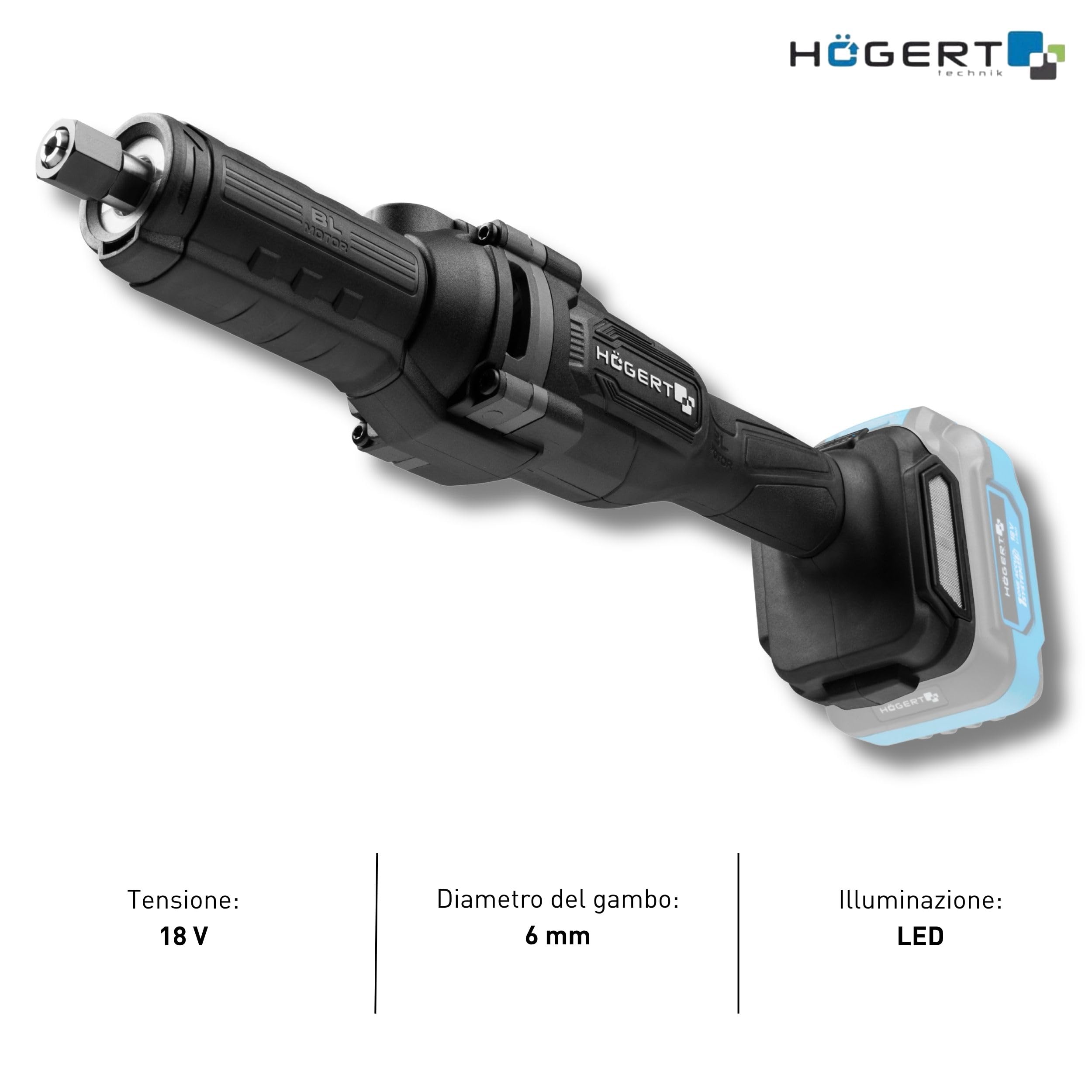 HÖGERT TECHNIK - Smerigliatrice diritta 18V Brushless, levigatrice senza fili, smerigliatrice a matita, utensile multifunzione per metallo legno plastica, regolazione velocità, senza batteria inclusa