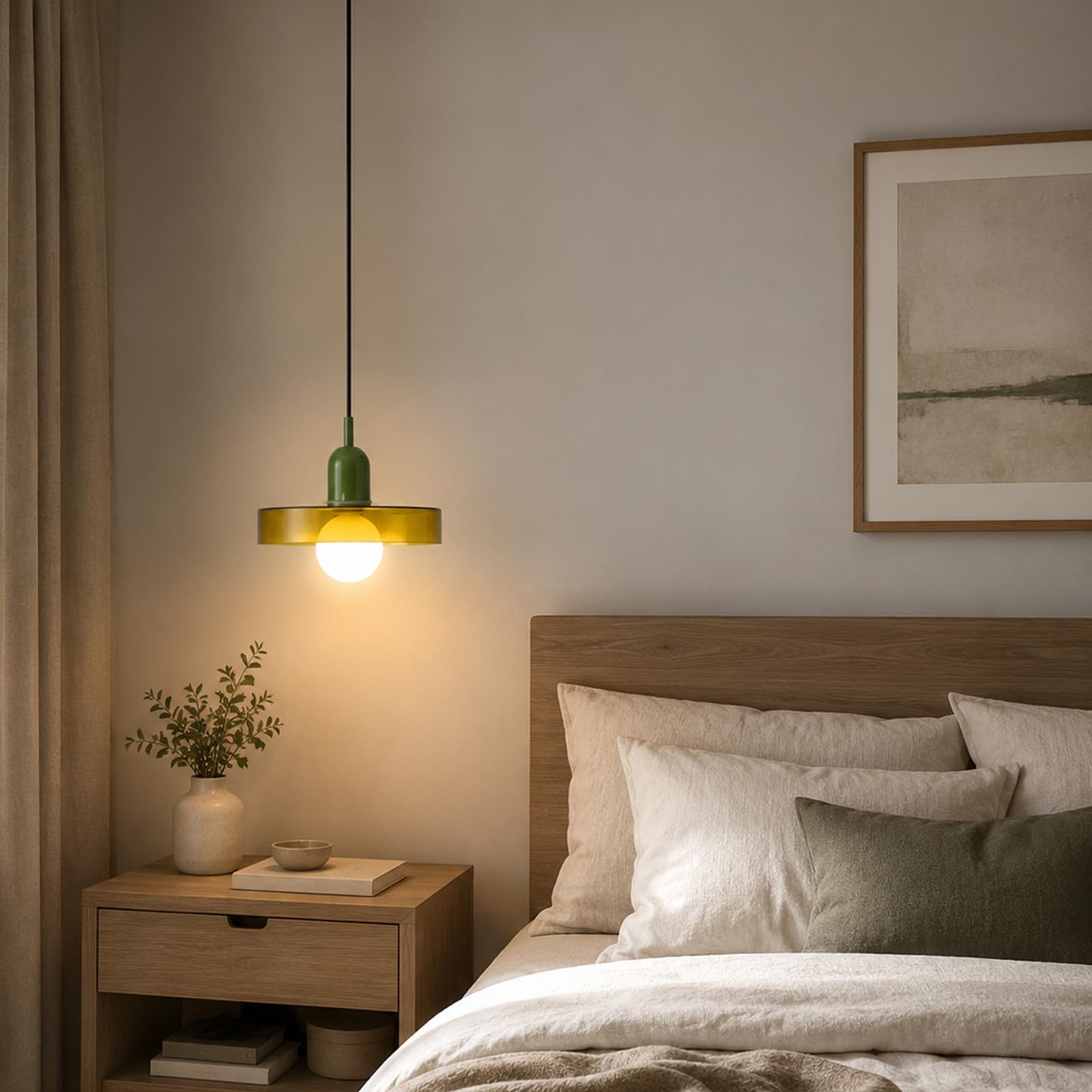 25cm Lampada a Sospensione Moderna in Vetro Rotondo, Base E27, Regolabile in Altezza, Lampadario Sospeso da Soffitto per Cucina, Sala da pranzo, Camera da letto (Verde)