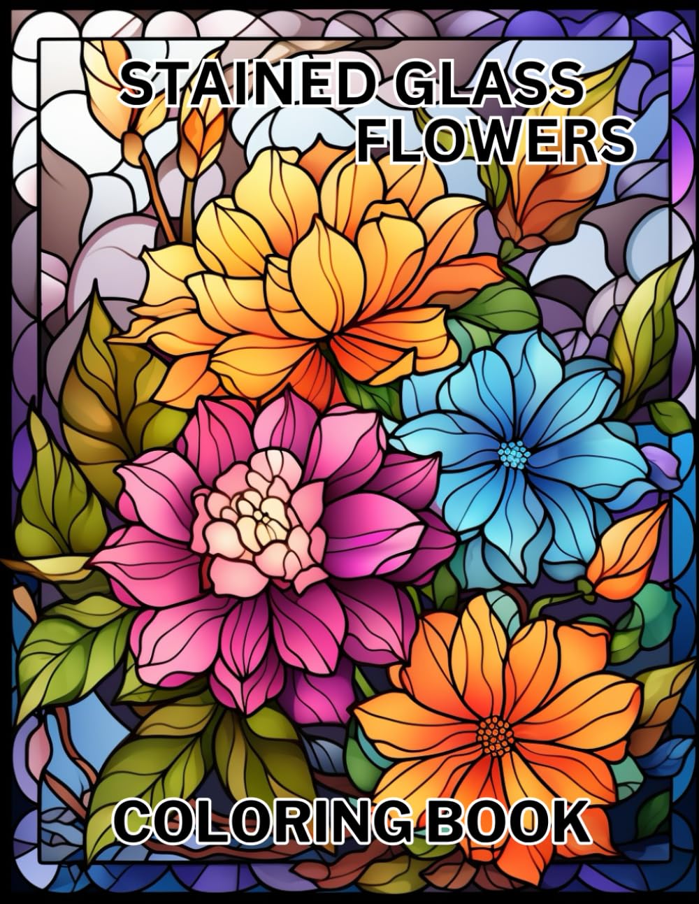Stained glass flowers coloring book