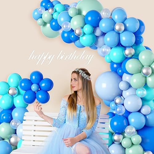 Miniatura 3 de Guirnalda de globos de color azul y verde, kit de arco de globos de flores con globos de plata metálica azul verde mate para niños, baby shower,
