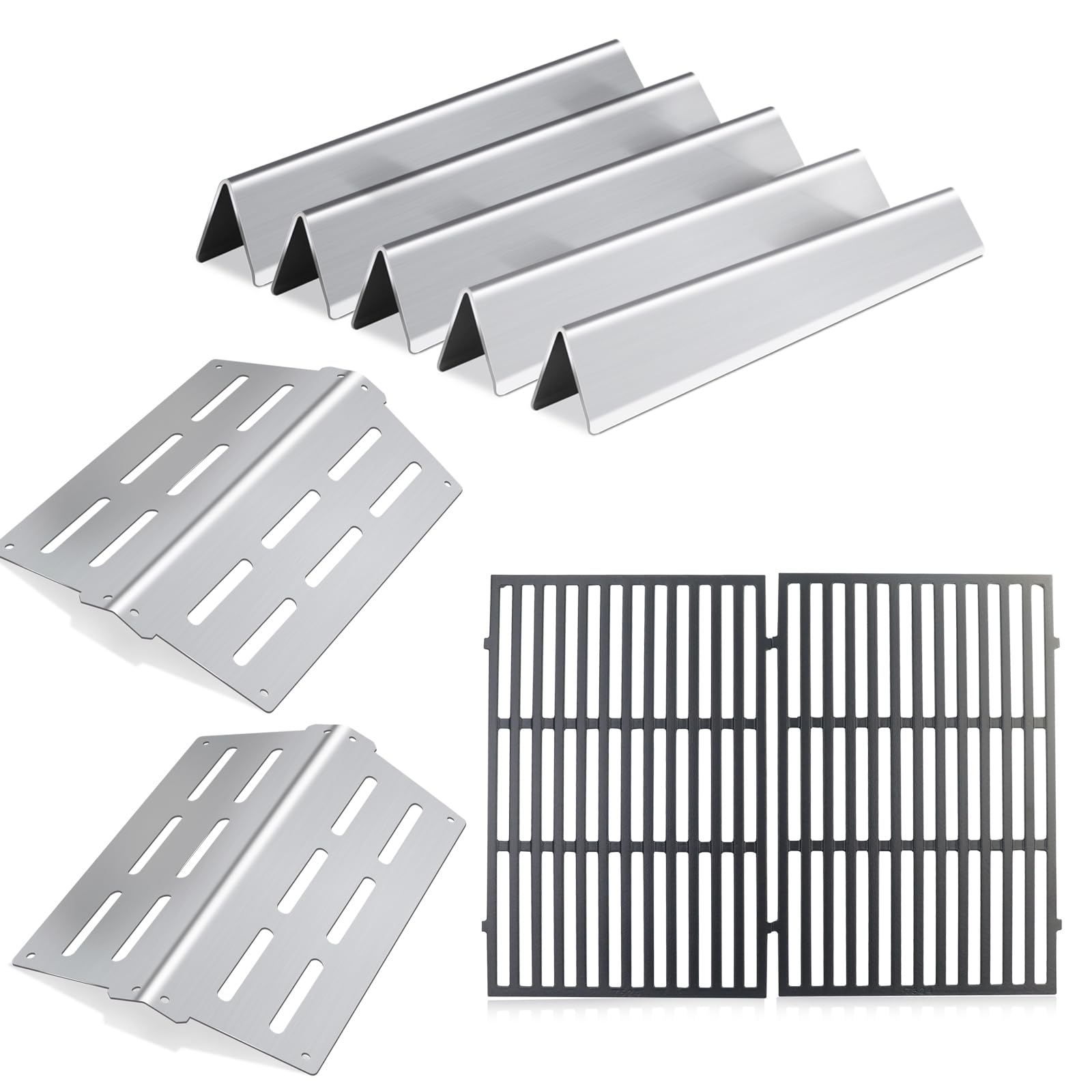 Stainless Steel Flavorizer Bars, Heat Deflector and Cast Iron Grill Grates Replacement Parts for Weber Genesis 300 Series, 7620, 7622, 7524, E310 E320 E330 S310 S320 S330 EP310 EP320 EP330