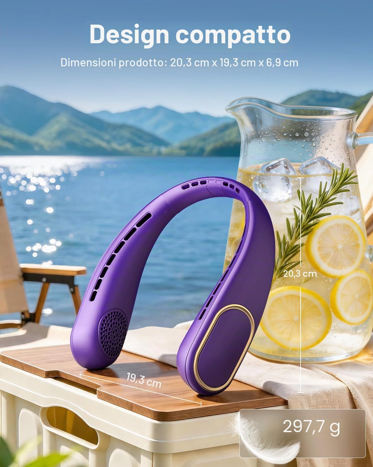 SHEWIND - Ventilatore da collo portatile - 5000mAh Ricaricabile a mani libere indossabile | 4 velocità, senza lama e display LED | Ventilatore personale di raffreddamento per viaggi, all'aperto