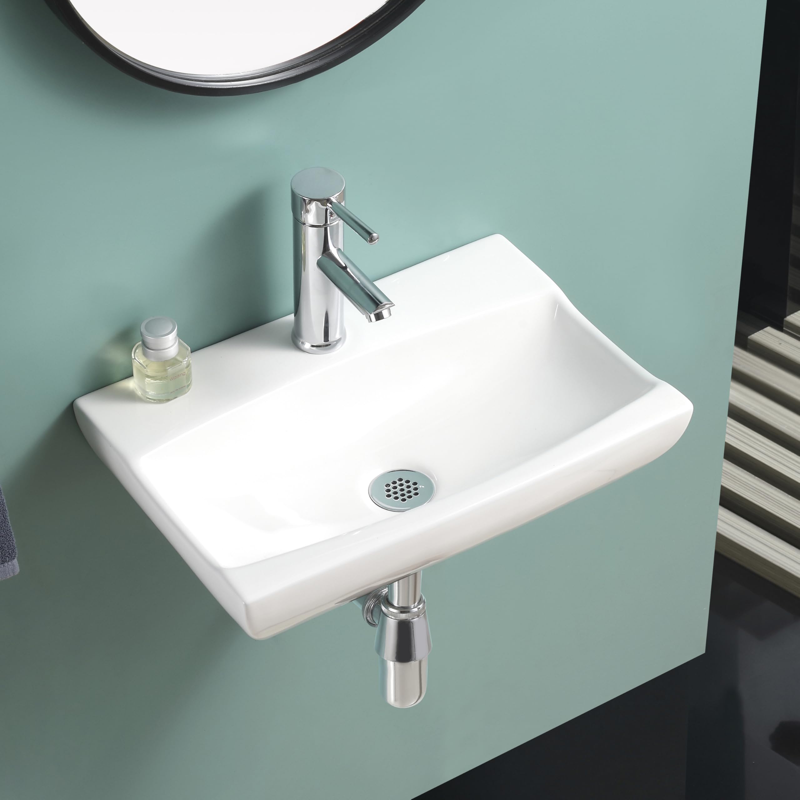 BELOFAY Wall-Mounted Bathroom Sink Basin – 10x49x33cm Modern White Ceramic Wash Basin with Scratch-Resistant Gloss Surface – Rectangular Sink Basins for Cloakroom, Vanity Cabinet, and Bathrooms