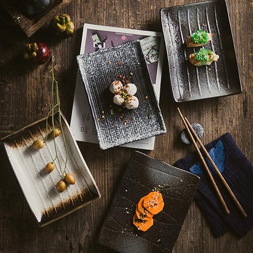 Miniatura 4 de Hemoton Bandeja de cerámica para servir sushi, platos rectangulares de porcelana japonesa, platos de servir para ensalada de sushi, pasta y queso