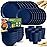 Teivio 32-Piece Kitchen Plastic Wheat Straw Dinnerware Set, Service for 8, Dinner Plates, Dessert Plate, Cereal Bowls, Cups, Unbreakable Colorful Plastic Outdoor Camping Dishes, Midnight Blue
