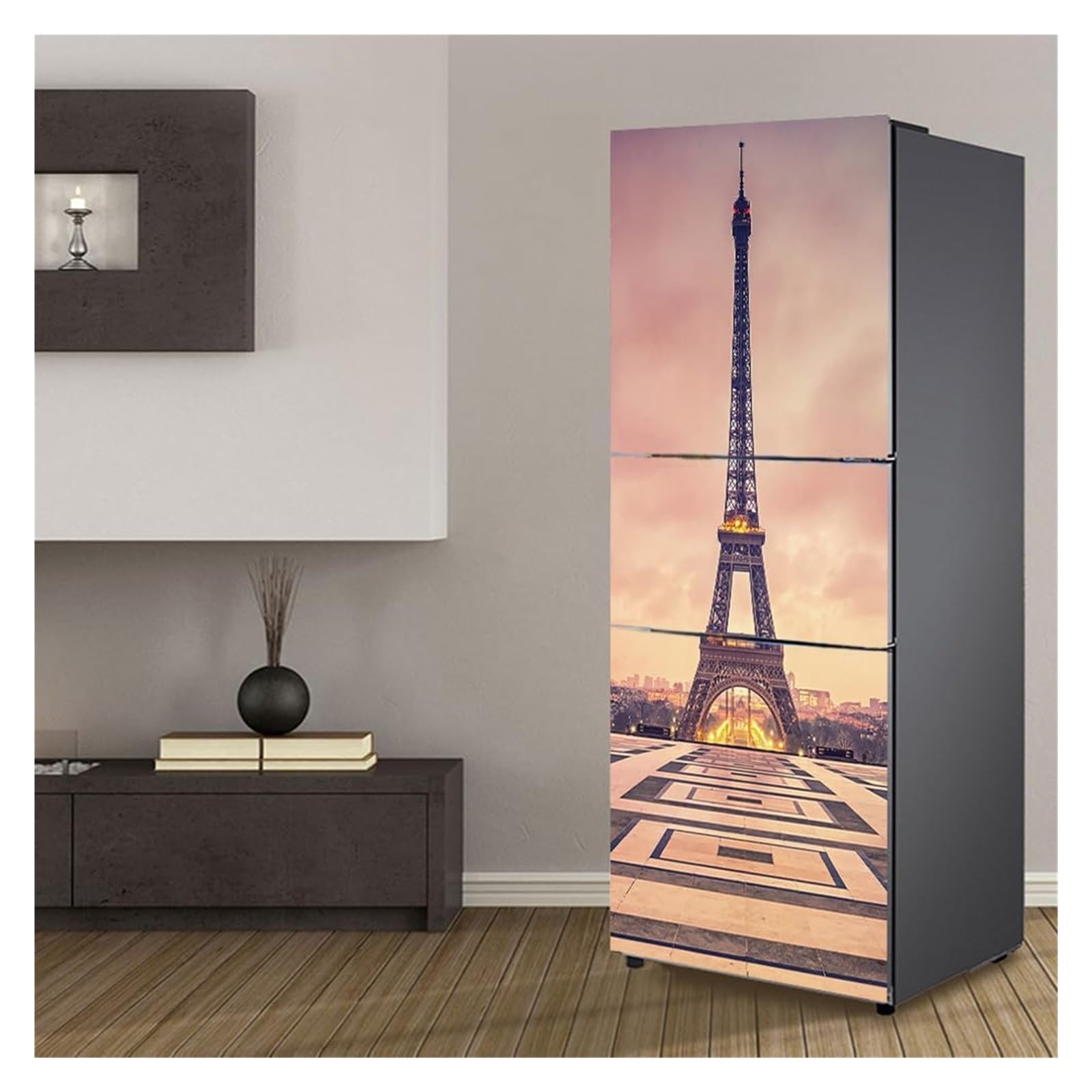 GDHKDDFL Minimalist, luxury-inspired fridge decals, Freezer Skins Wall Stickers for Kitchen Decal, Paris Eiffel Tower View(S: 60x150 cm)