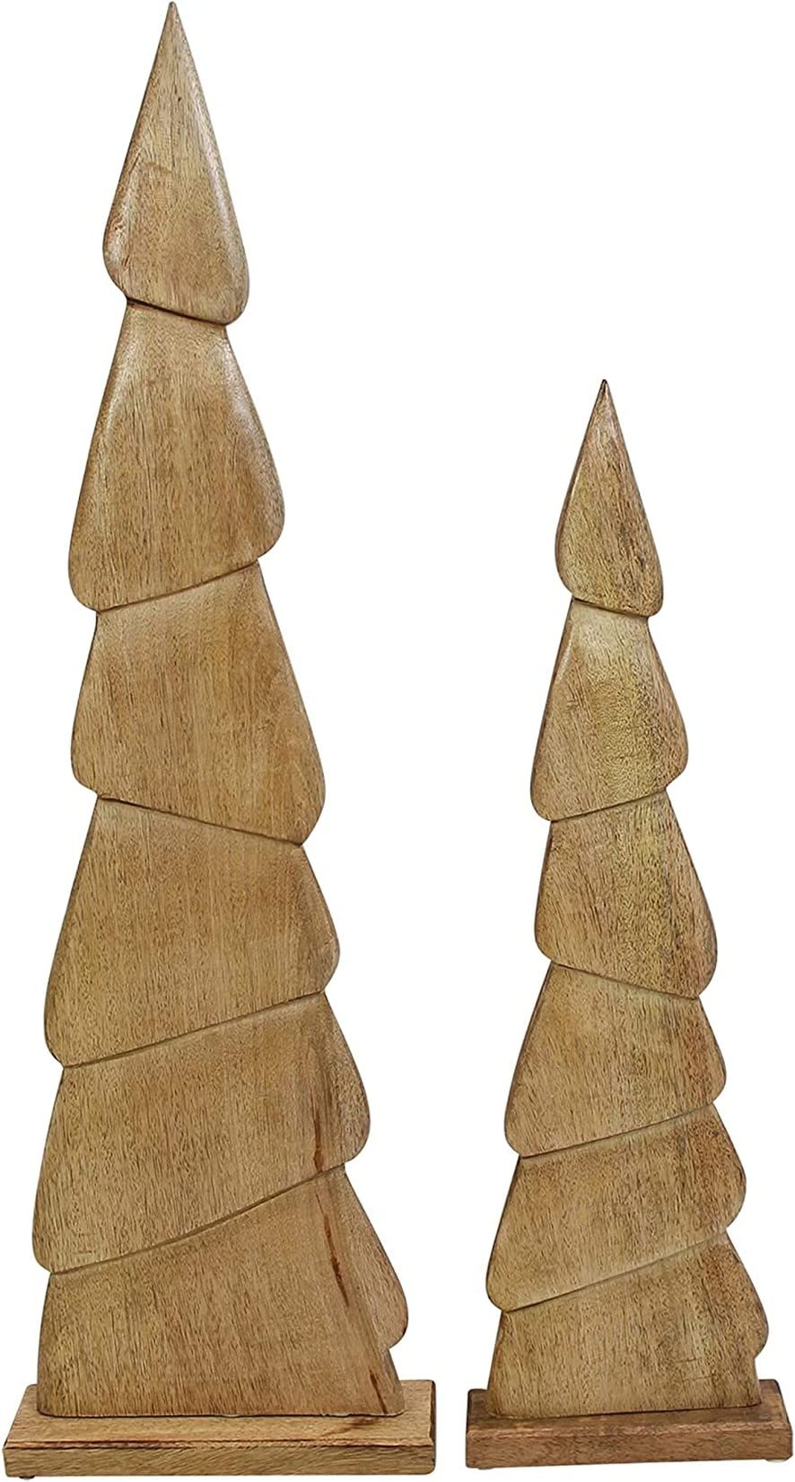 Dekoleidenschaft 2X Dekofigur Tannenbaum Schlank aus Mango-Holz, 60 + 80 cm hoch, Weihnachtsdeko, Fensterdeko, Holzbaum, Dekosäule, Holzsäule, Dekobaum