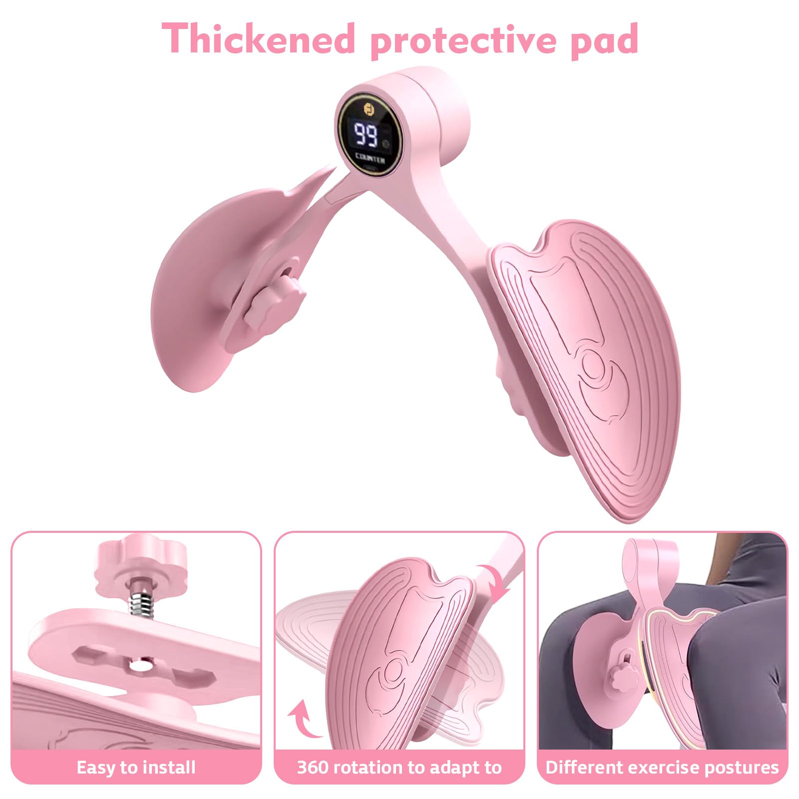 Rafforzatore per pavimento pelvico da donna con rotazione a 360 gradi, riparazione muscolare per cosce, display display per allenamento del tonico della coscia, tonificante interno coscia e pavimento