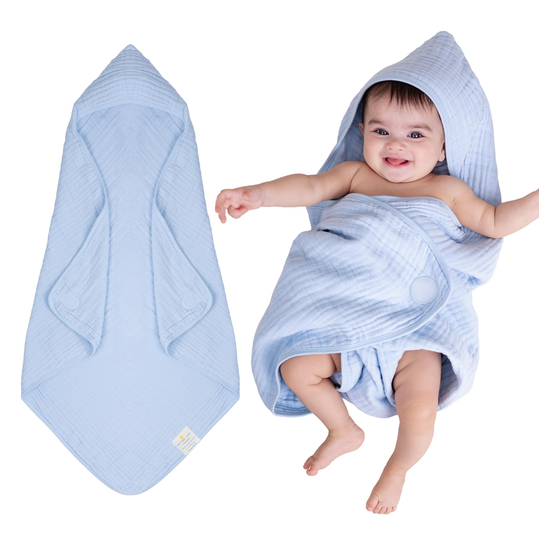 NINTARABABY Hands-Free Hooded Towel, 100% Organic Premium Muslin Cotton, 30" x 30", Ultra-Absorbent, Soft, Breathable
