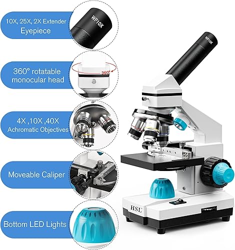 Miniatura 2 de HSL Microscopio 40X-2000X para niños, kit de microscopio compuesto monocular para estudiantes y adultos, microscopios biológicos potentes LED dual