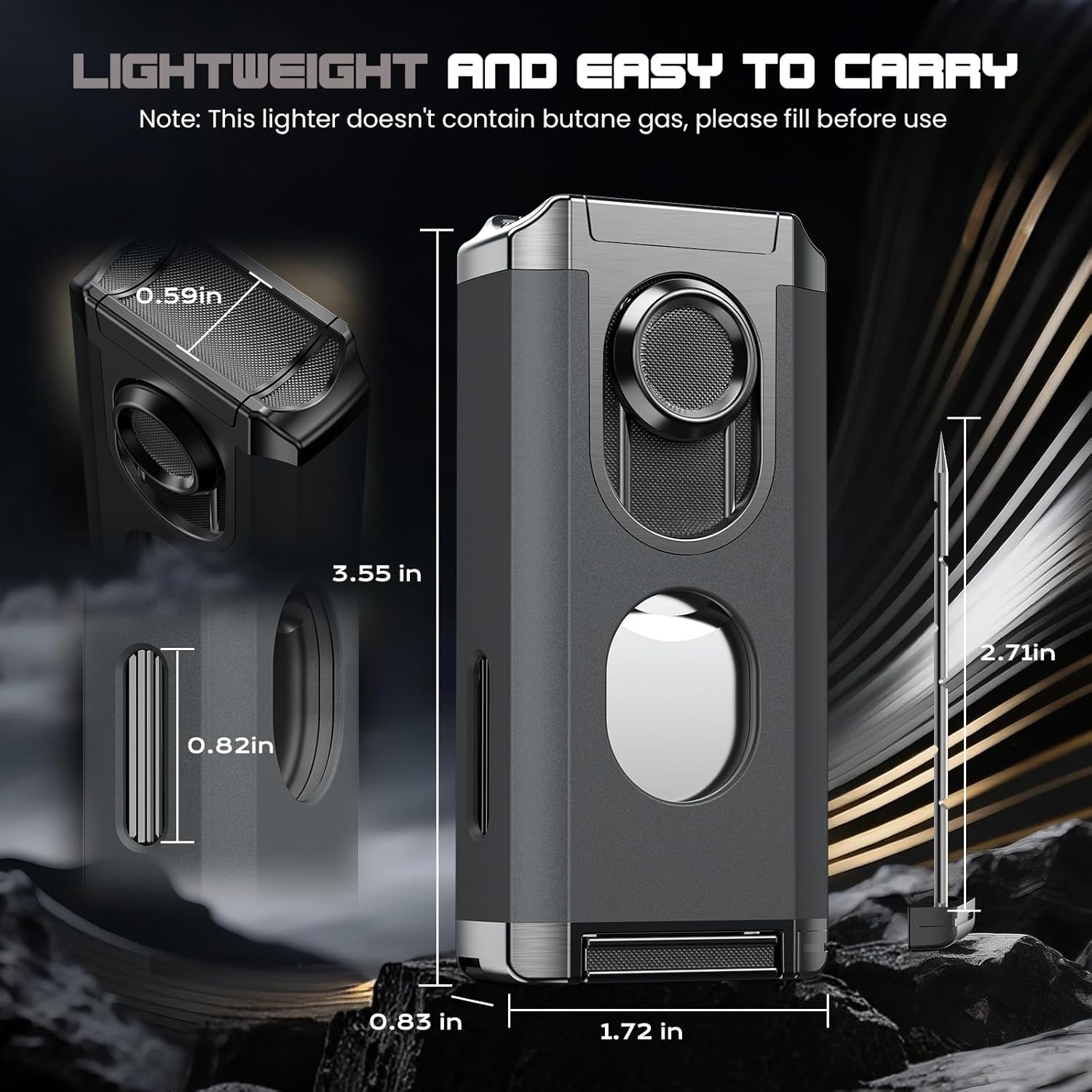 5-in-1 Torch Lighter, with Multi-use Tool, Punch, Draw Enhancer Tool, Holder, Butane Refillable Triple Jet Flame, Multifunctional Accessories, Gifts for Men, Windproof Lighter for Travel, Outdoors