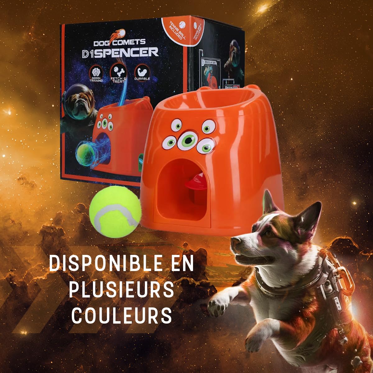 Holland Animal Care Dog Comets Fetch Snackmachine - Jouet à rapporter pour Chien - Jouet pour Chien - À remplir de friandises - Jouet Intelligent pour Chien - Orange - D1spencer Fetch and Treat