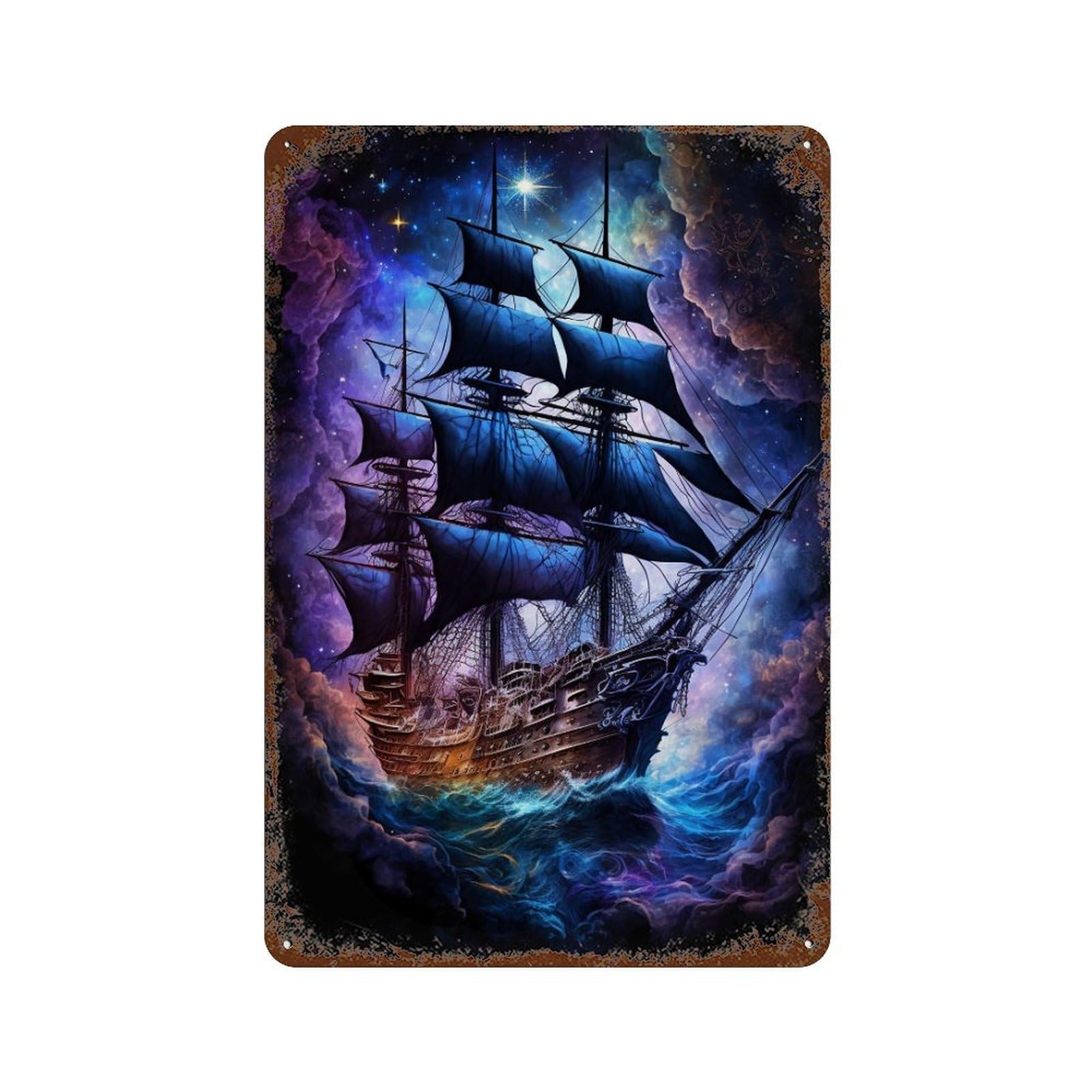Fantasy Sailing Ship Art Print -1 Vintage Metal Tin Sign 11.8"x7.9", Decorative Metal Wall Art for Garage, Pub Or Kitchen