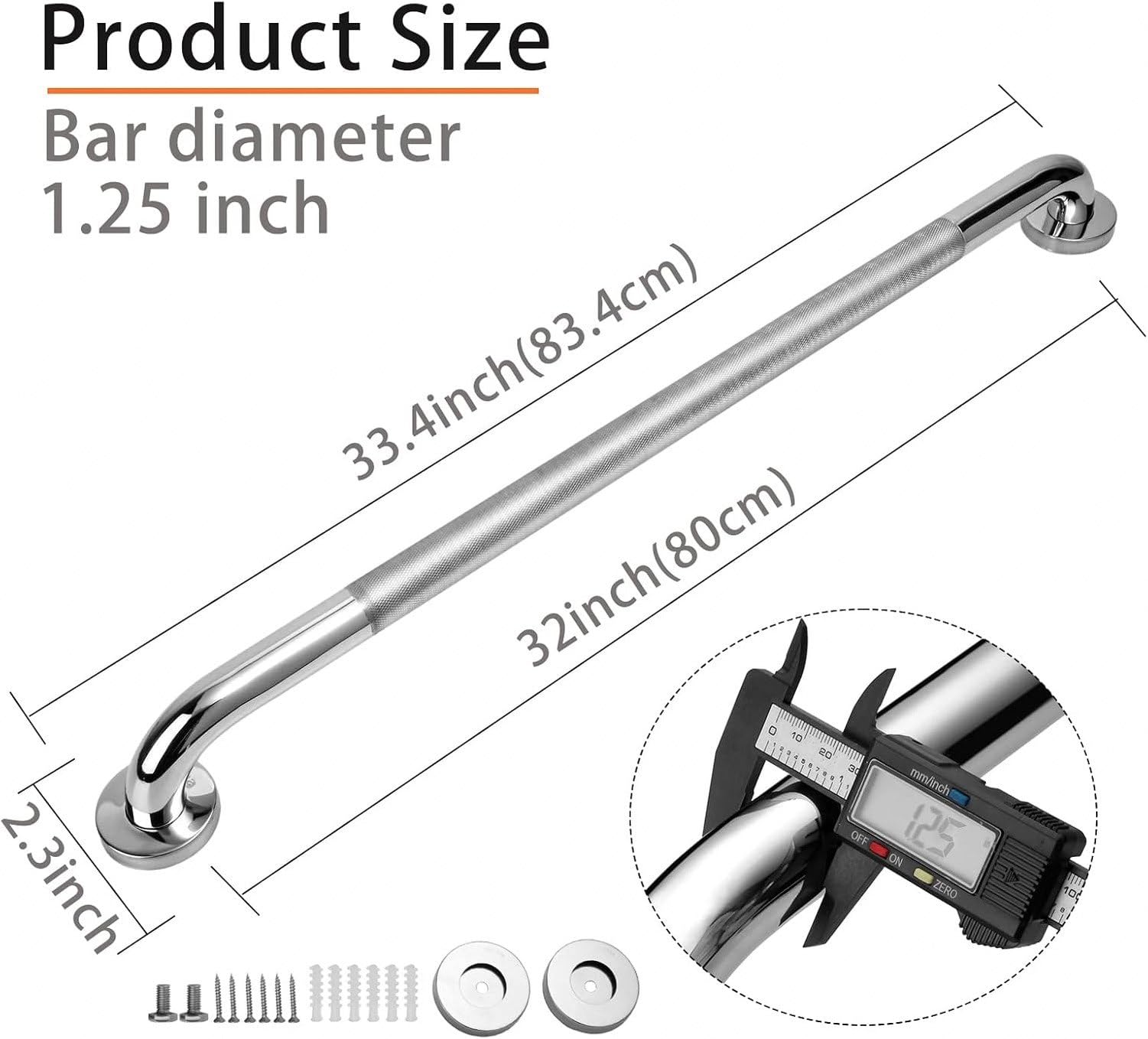 Barra de apoyo para ducha, 2 uds, 30 cm, acero inoxidable, Plata, 81.28 cm