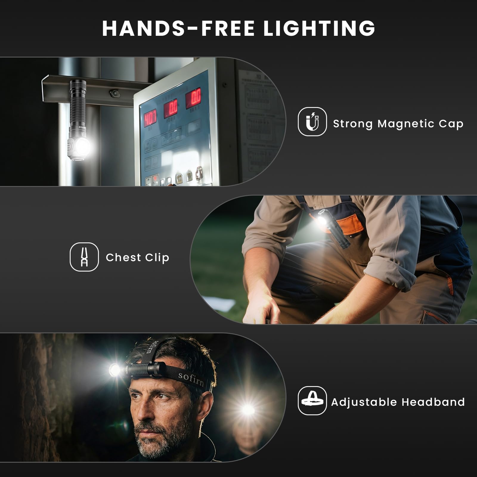 Sofirn HS45 Stirnlampe LED wiederaufladbar, aktiver Kühlung 3200LM Kopflampe, konstante Lichtleistung ohne Leistungsabfall, USB-C aufladbar, IPX6 wasserdicht für Reparatur, Arbeit, Outdoor und Camping
