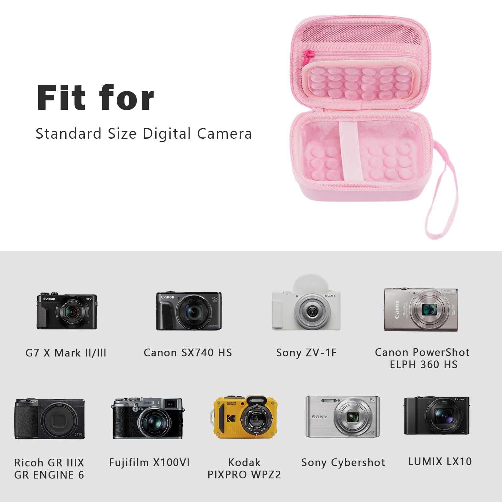 ProCase Custodia Macchina Fotografica Digitale Compatta Compatibile con Canon SX740 HS, Canon G7X Mark III Mark II, Sony ZV-1, Kodak Pixpro WPZ2, Universale Portatile Borsa Macchina Fotografica-Rosa