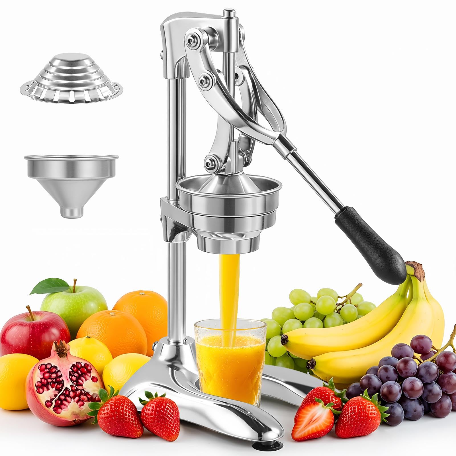 Saftpresse Manuell, Orangenpresse Handpresse, Leicht zu Reinigende Zitruspresse mit Konischer & Flacher, Cast Iron Juicer, Manual Entsafter für Orange, Zitrone und Obst