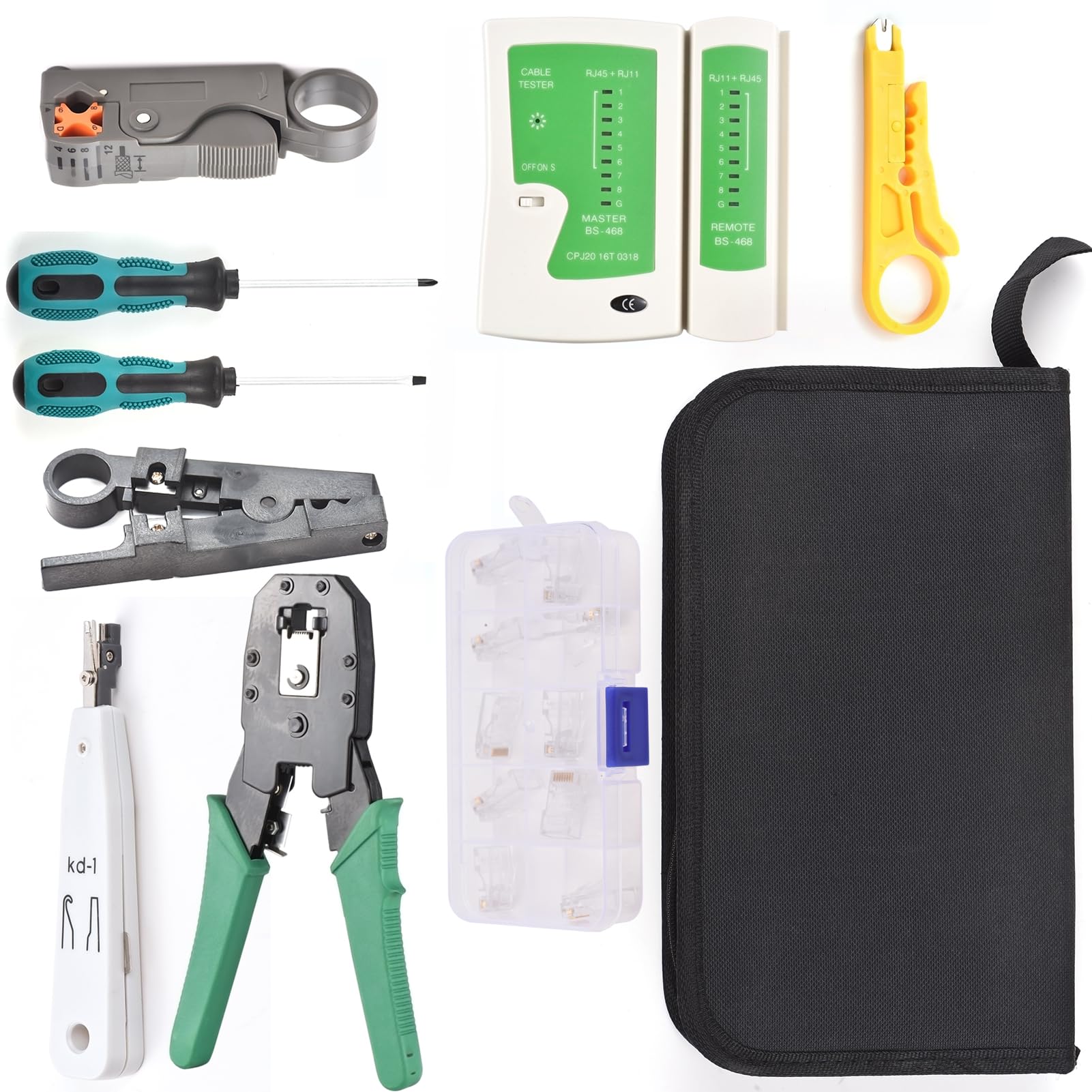 Outil de Sertissage RJ45, Testeur de Câbles, Kit Câbles Réseau Multifonctionnel, ABS Efficace, Portable pour les Outils Réparation à Domicile