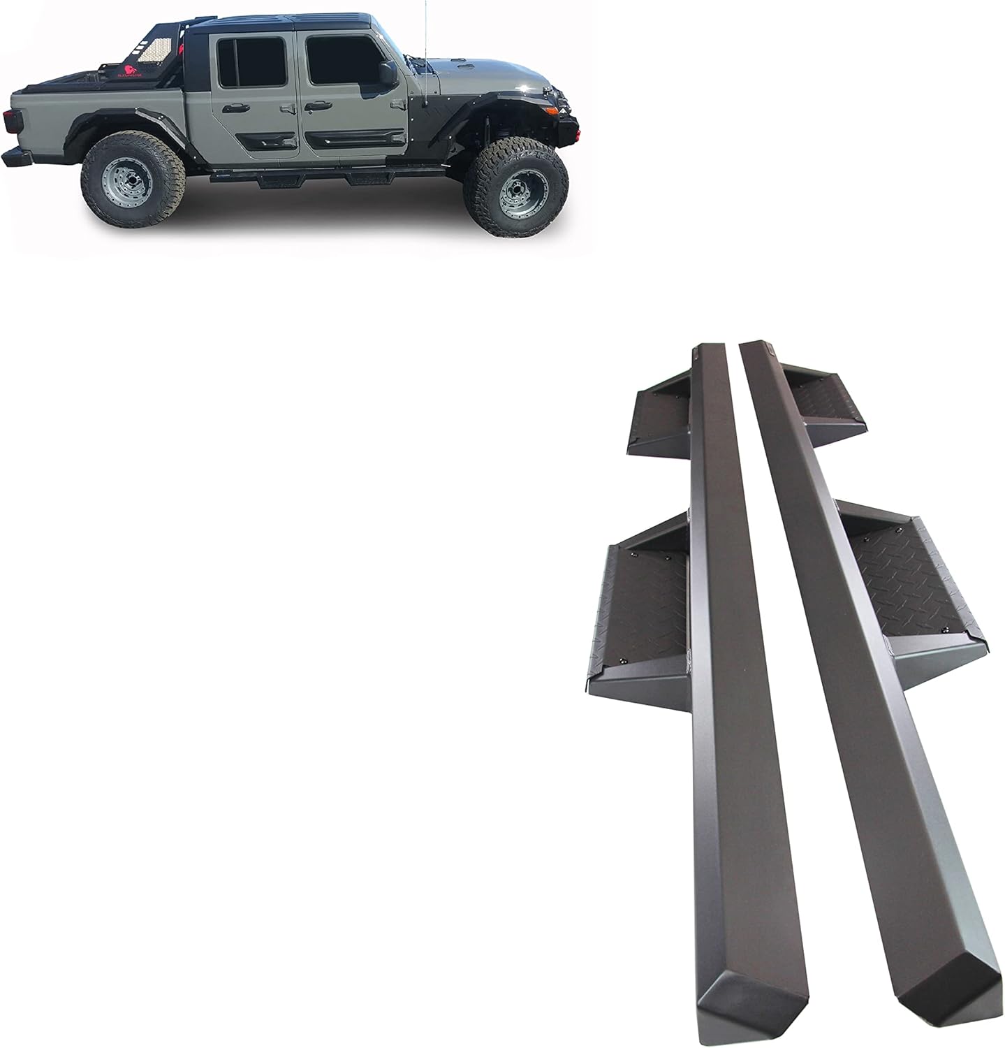 Black Horse Impact Heavy Duty Drop Side Steps Black Compatible with 2020-2023 Jeep Gladiator-IM-JEGL