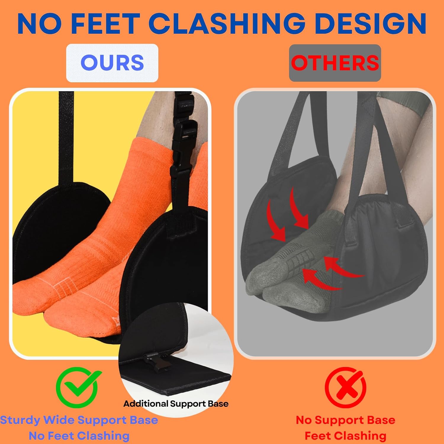 Airplane Foot Hammock 2-Pack, Leg Hammock for Airplane Travel with Rigid Base, Foot Sling for Plane Traveling with Memory Foam, Feet Rest for Long Flight, Travel Leg Rest, Footrest for Kids - Image 4