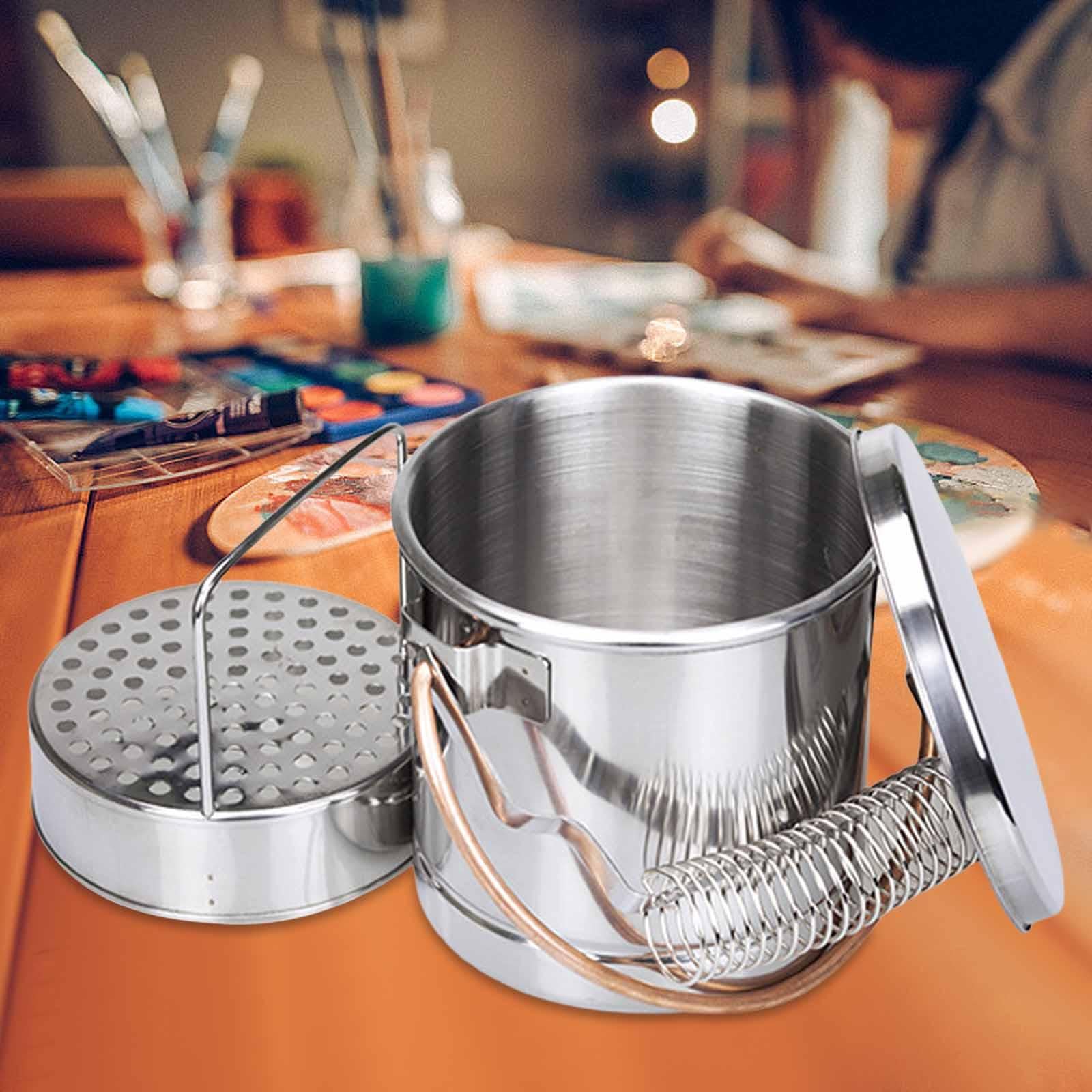 Cubeta compacta para limpieza de pinceles con estructura de acero inoxidable que ofrece un eficiente de pinceles y con filtro extraíble. Herramientas