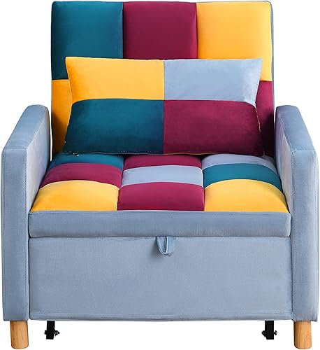 Miniatura 6 de Sleeper Chair Bed,Convertible Single Sofa with Pillow,Pull Out Sleeper Bed with Adjustable Backrest,Multi-Functiona Lounge Chair for Living Room(Mix