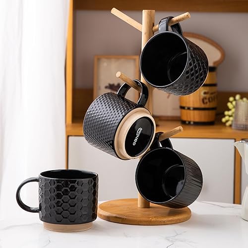 Miniatura 22 de GBHOME Tazas de café apilables de 12 onzas, tazas de café de cerámica con patrones de textura para hombre, mujer, papá, mamá, juego de 4 tazas