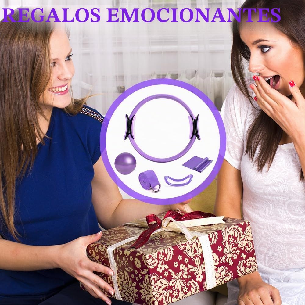 5 Piezas Juego de Anillo de Pilates, Kit Esencial de Pilates, Pilates Ring for Women, Pilates Ring and Ball Set, Círculo Mágico de Fitness, Pilates Ring Yoga Ball Set para Piernas Brazos Muslos