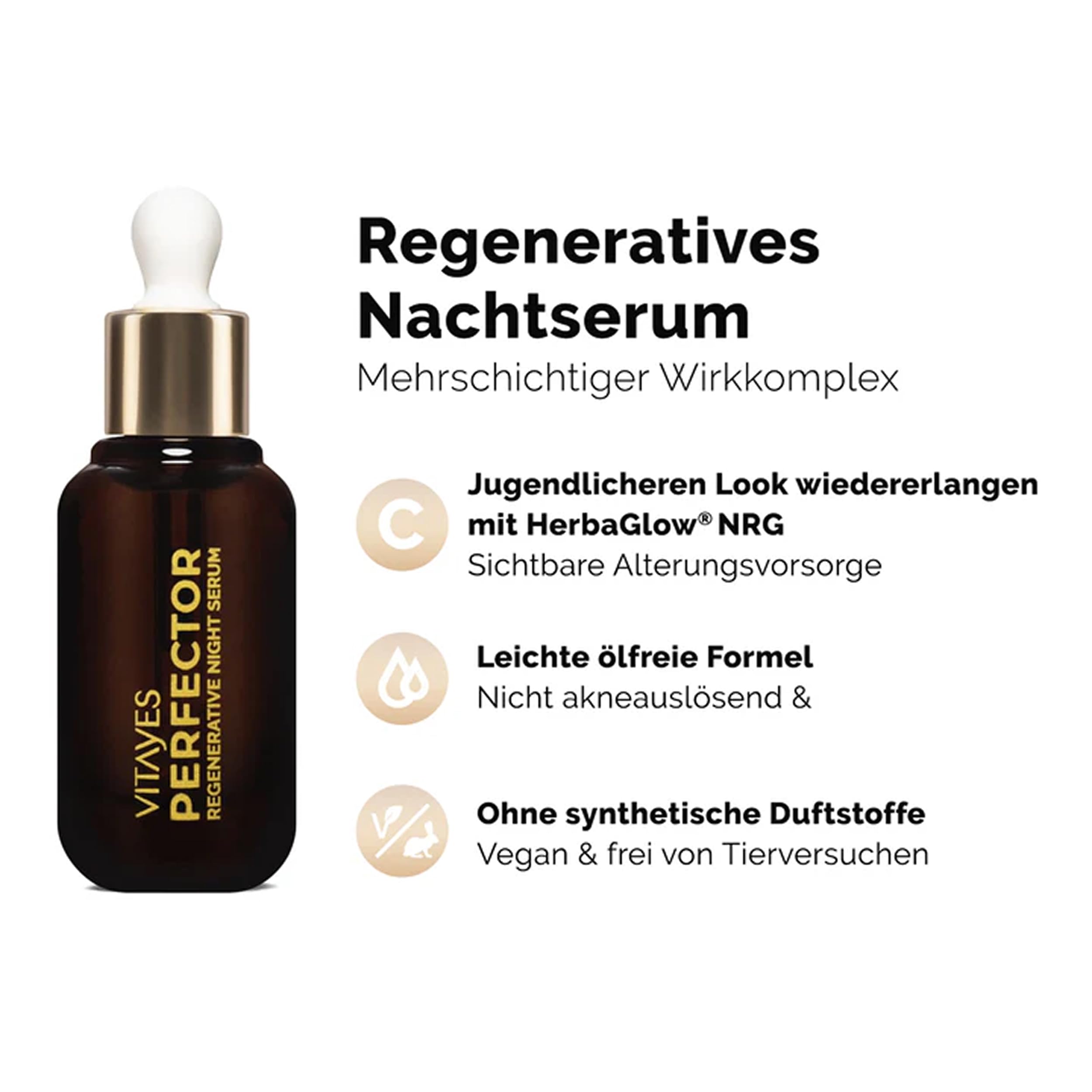VITAYES Skincare Set Vegan - Instant Ageback 20 ml Soforteffekt - Nachtserum 30 ml Herbaglow NRG Hyaluronsäure - Anti Aging Gesichtspflege Duo - Sichtbar Gepflegte Haut - für alle Hauttypen