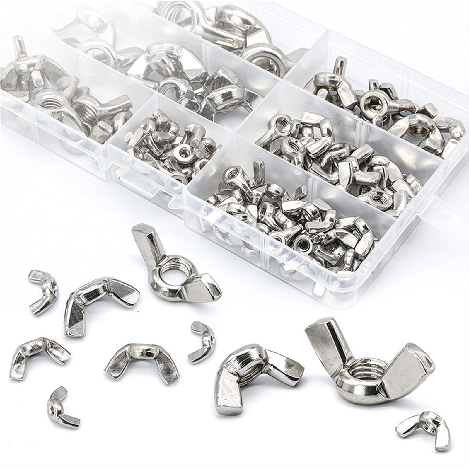 Dadi ad Alette di Farfalla 98. PCS. Acciaio Inossidabile 304 Scatola Dado Sottile a Farfalla Sottile a Farfalla Set a Farfalla (Size : 98PCS)