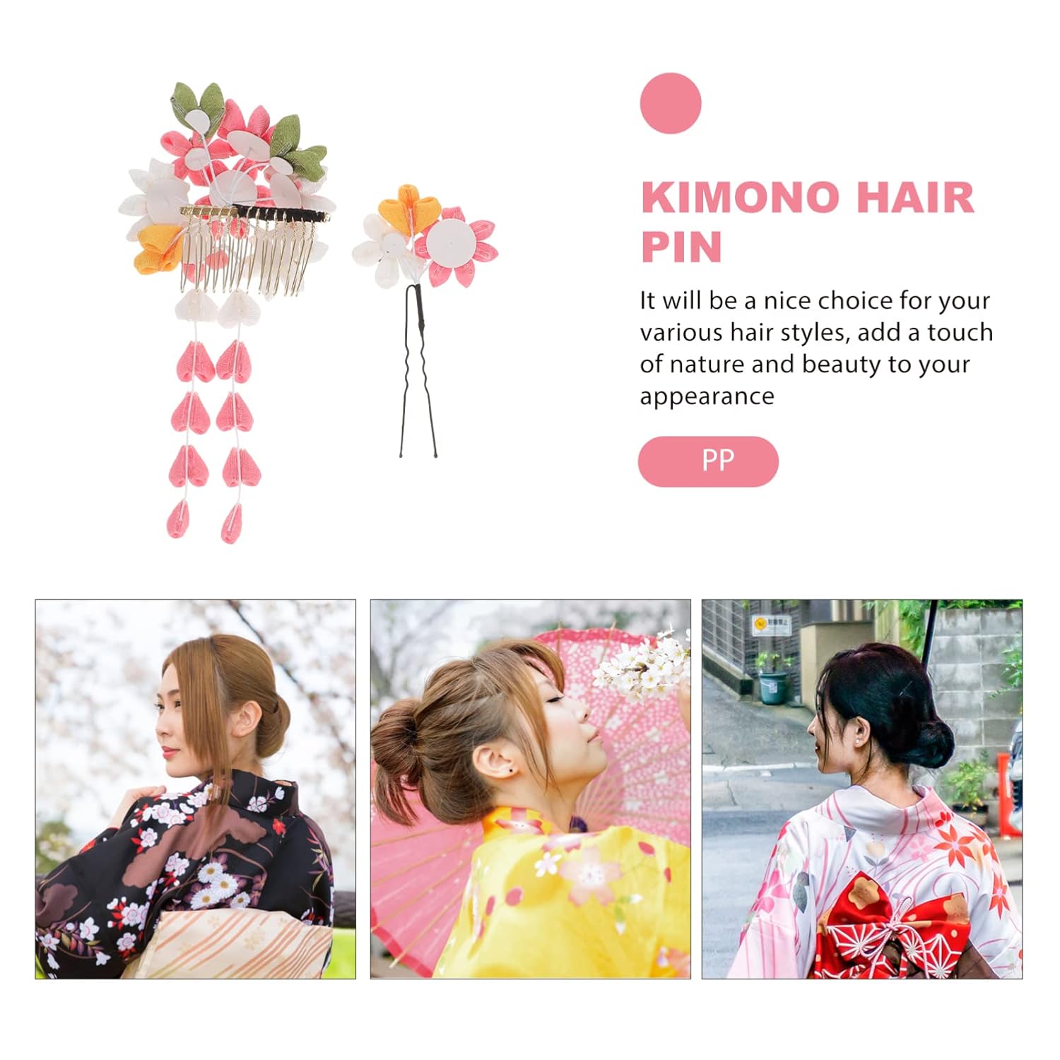 Beaupretty Japanese Flower Hair Clip Makeup Bag, Floral Hair Accessories with Tassel for Kimono, Hair Pin, Hair Comb, Women's Hair Decoration