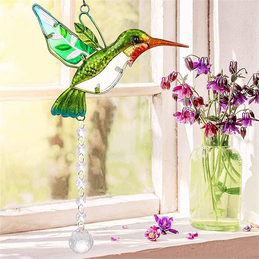 MWOOT Attrape-Soleil Cristal Colibri Vert - Pendentif Prismé Pour Décoration Fenêtre Et Jardin