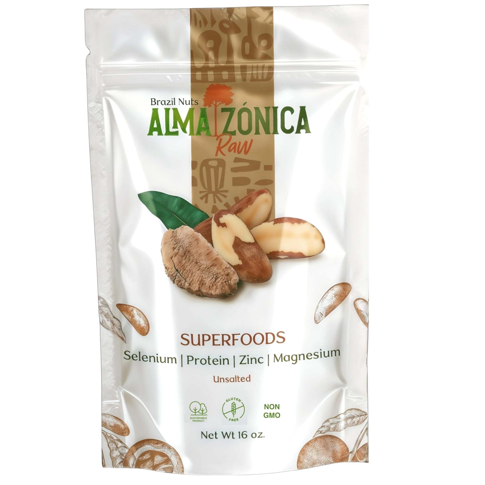 ALMA ZÓNICA – Raw unsalted premium Brazil Nuts, 1 pound (16oz) | Unsalted, Gluten-Free, Kosher | Rich in Selenium, Antioxidants & Healthy Fats |
