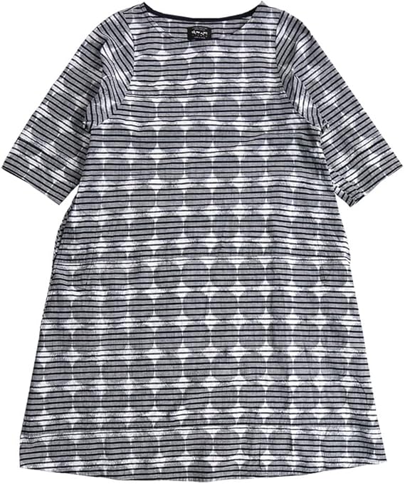 Amazon Co Jp 儀右ヱ門 ギエモン ぎえもん ７分袖ワンピース ソ240 久留米絣 日本製 スターブロックヌキシマ紺 白 服 ファッション小物