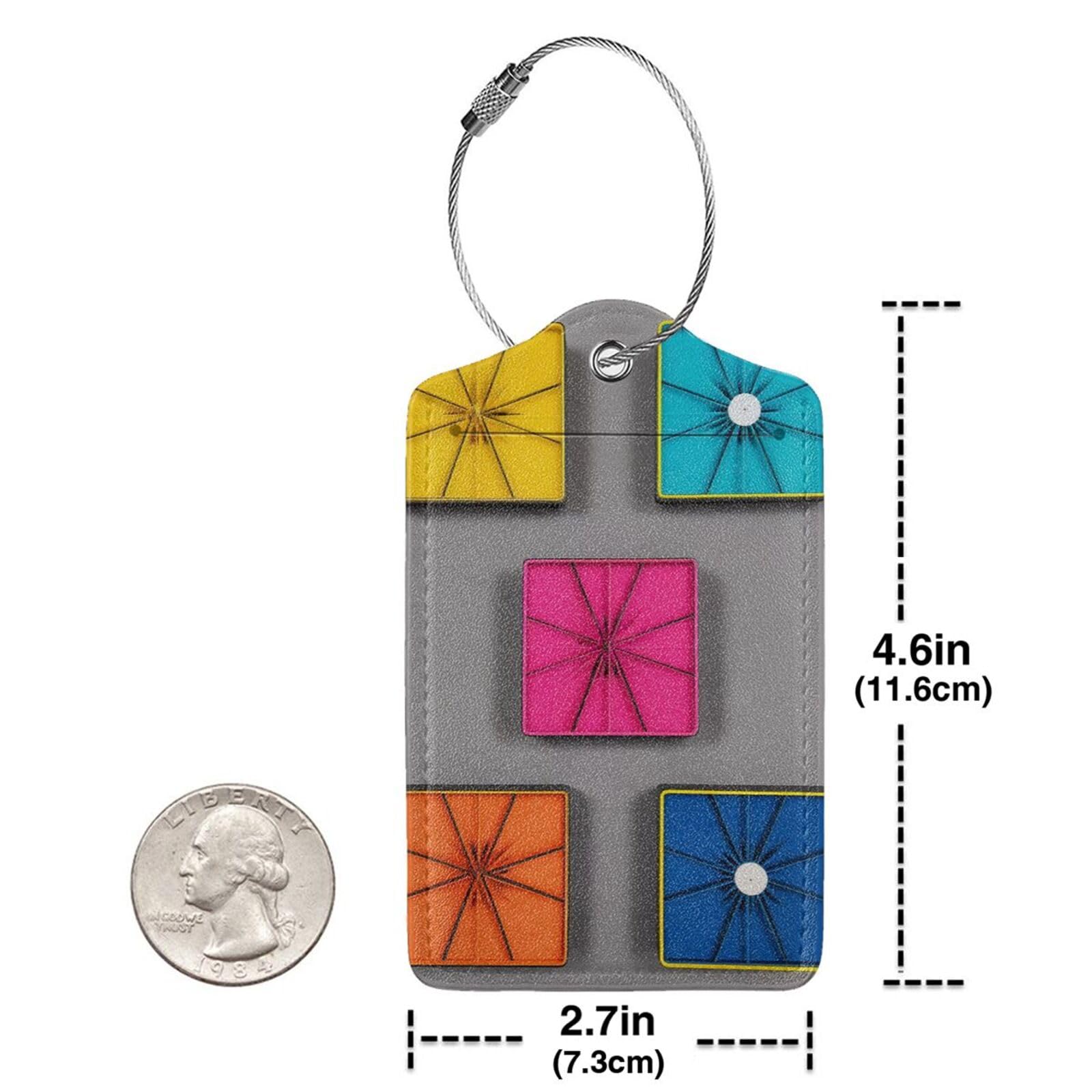 ZhongGuo Bunte Quadrate, bedruckte süße Gepäckanhänger für Koffer, 1/2/4er-Pack, personalisierte Leder-Kofferanhänger mit Stahlschlaufe