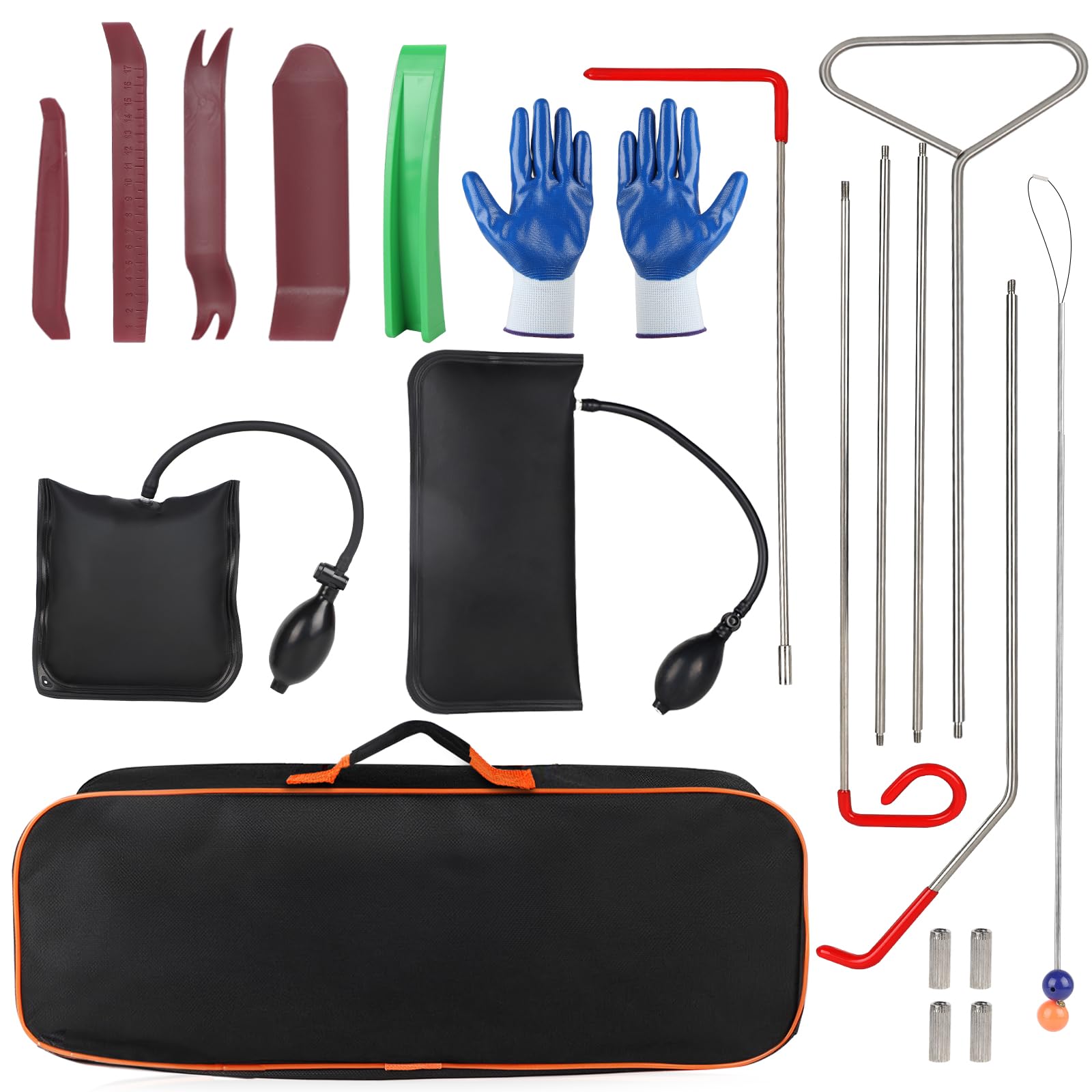 SWAWIS Herramienta Profesional para Coche con Pinza de Largo Alcance, Herramienta de Palanca Cojín de Montaje en Coche y Juego de Manoplas de Emergencia para Abrir Puertas y Ventanas del Coche