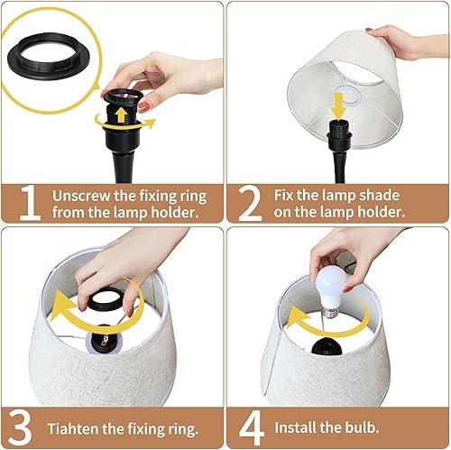 Miniatura 7 de ONEWISH Lámpara de noche táctil para dormitorio, lámparas de mesa de granja regulables de 3 vías para mesita de noche con pantalla de tela, lámpara