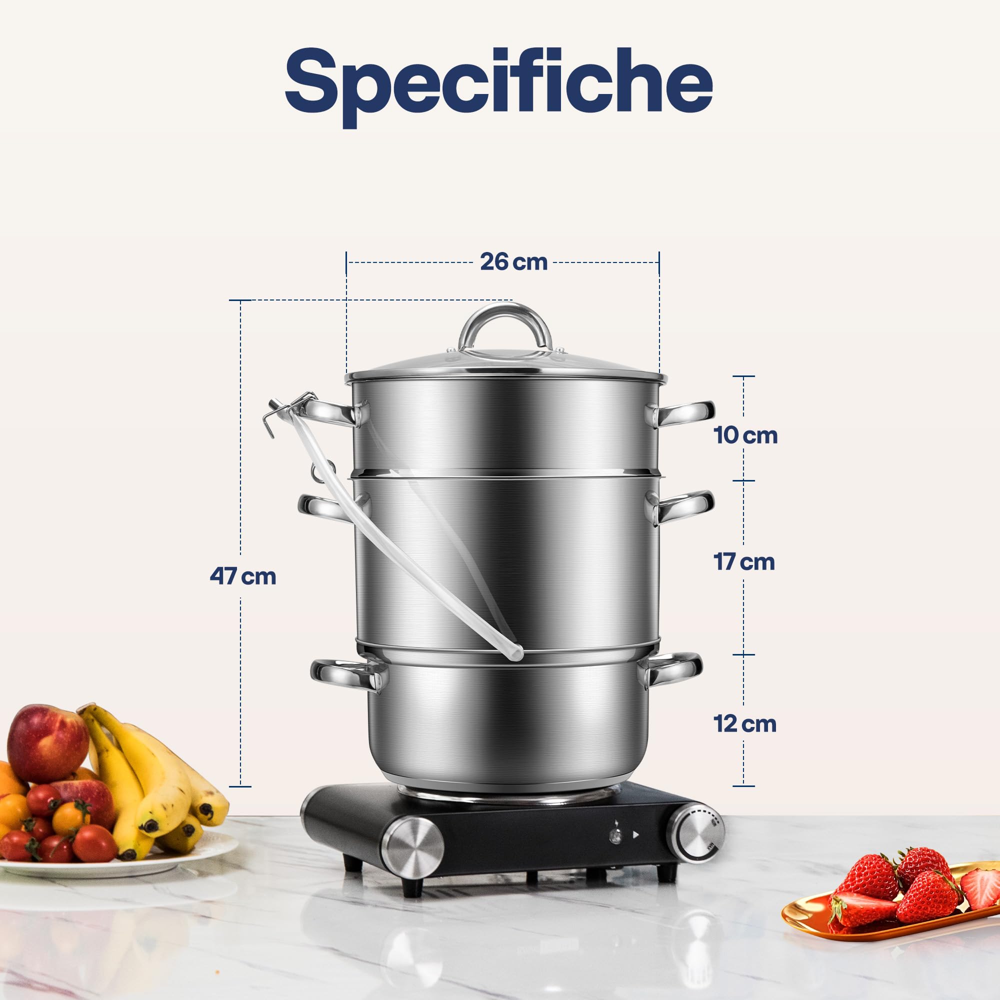 VIVOHOME Estrattore di Succo a Vapore 10L Inox con Coperchio in Vetro