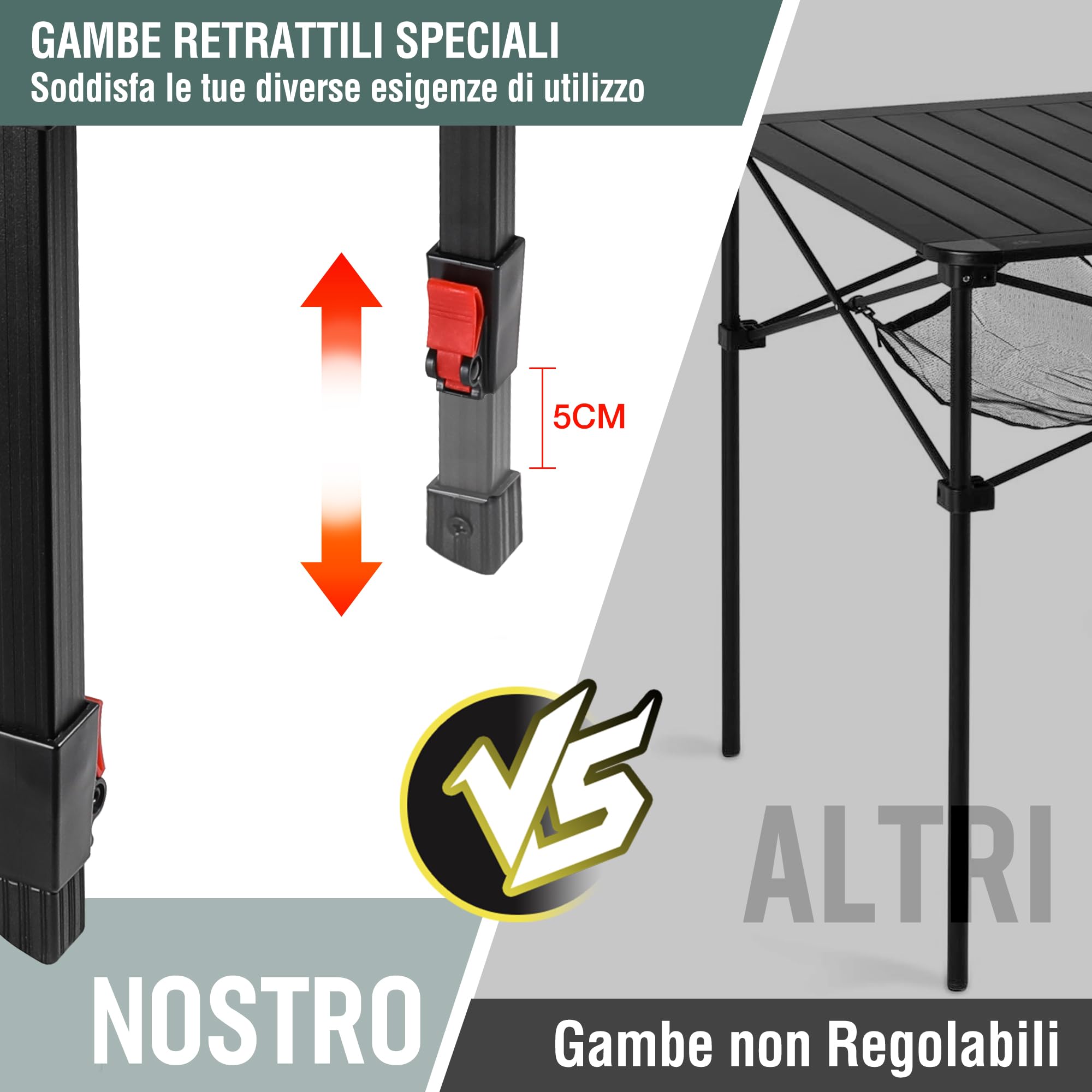 VILLEY Tavolo Pieghevole in Alluminio 70x70x78 cm con Borsa da Trasporto per Campeggio Picnic Giardino