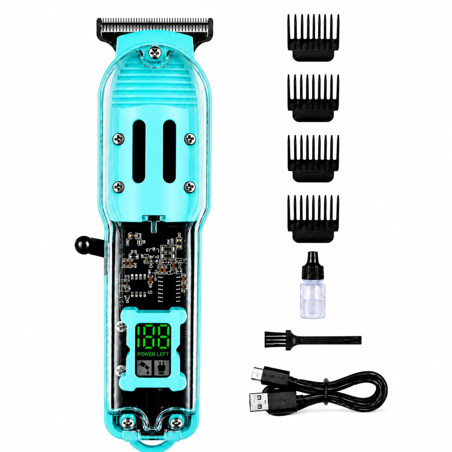 Maquina de Cortar Cabelo, Cortador de Cabelo USB, Máquina de Cortar Cabelo, Maquina Cortar Cabelo Sem Fio, Transparente Corpo Aparador Barba, Equipado com Uma Tela de Exibição…