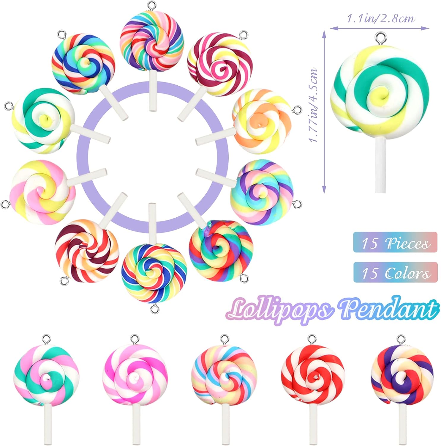 ZOCONE Colorful Candy Pendant Charm, Cute Resin Charms for Jewelry Making Keychains Necklace Bracelet Earrings, Resin Supplies for DIY Crafts Decoration - Image 2