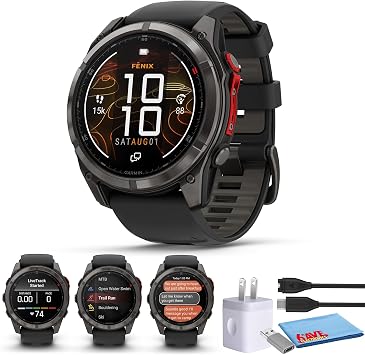 Garmin Fenix 8 Pro 51mm MicroLED Premium Multisport GPS Smartwatch, Sapphire Lens, Carbon Gray DLC Titanium, inReach Technology LTE & Satellite Connectivity, Built-in Flashlight Bundle