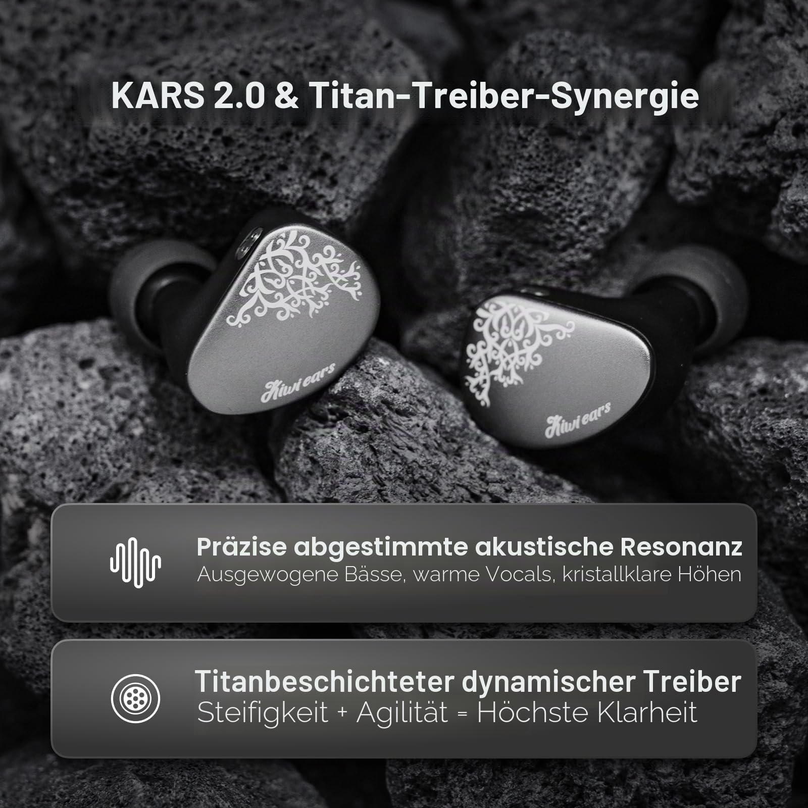 Kiwi Ears Cadenza II In-Ear-Monitor, 10 mm Titanium Dynamic Driver IEM Kopfhörer mit KARS 2.0 für präzise Klangbalance – CNC-Aluminium-Panel mit abnehmbarem 2-poligem Kabel für Musiker