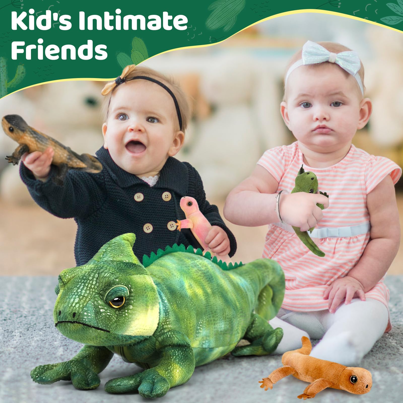 MorisMos 68cm Peluche Drago Barbuto Verde con Cuccioli Nella Pancia, Realistico Lucertola Giocattolo di Peluche Grande Morbido, Carino Regalo Natale per Bambini Ragazzi Compleanno Decorazioni Festa